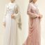 Gaun pengantin muslim modern dengan kombinasi layer dan motif polos